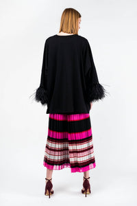 Valentino - Striped Pleated Silk Skirt