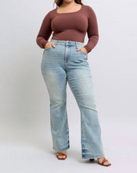 Judy Blue - Mid Rise Tinted Pin Tack Detail Flare Jeans