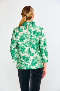 SARA CAMPBELL Finch A-line Blouse in green roses - women's blouse - detail view