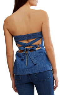 Free People - Lora Lace-up Denim Tube Top