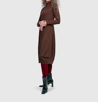 ALEMBIKA Essential Turtleneck Cocoon Dress in umber - women's dress - detail view