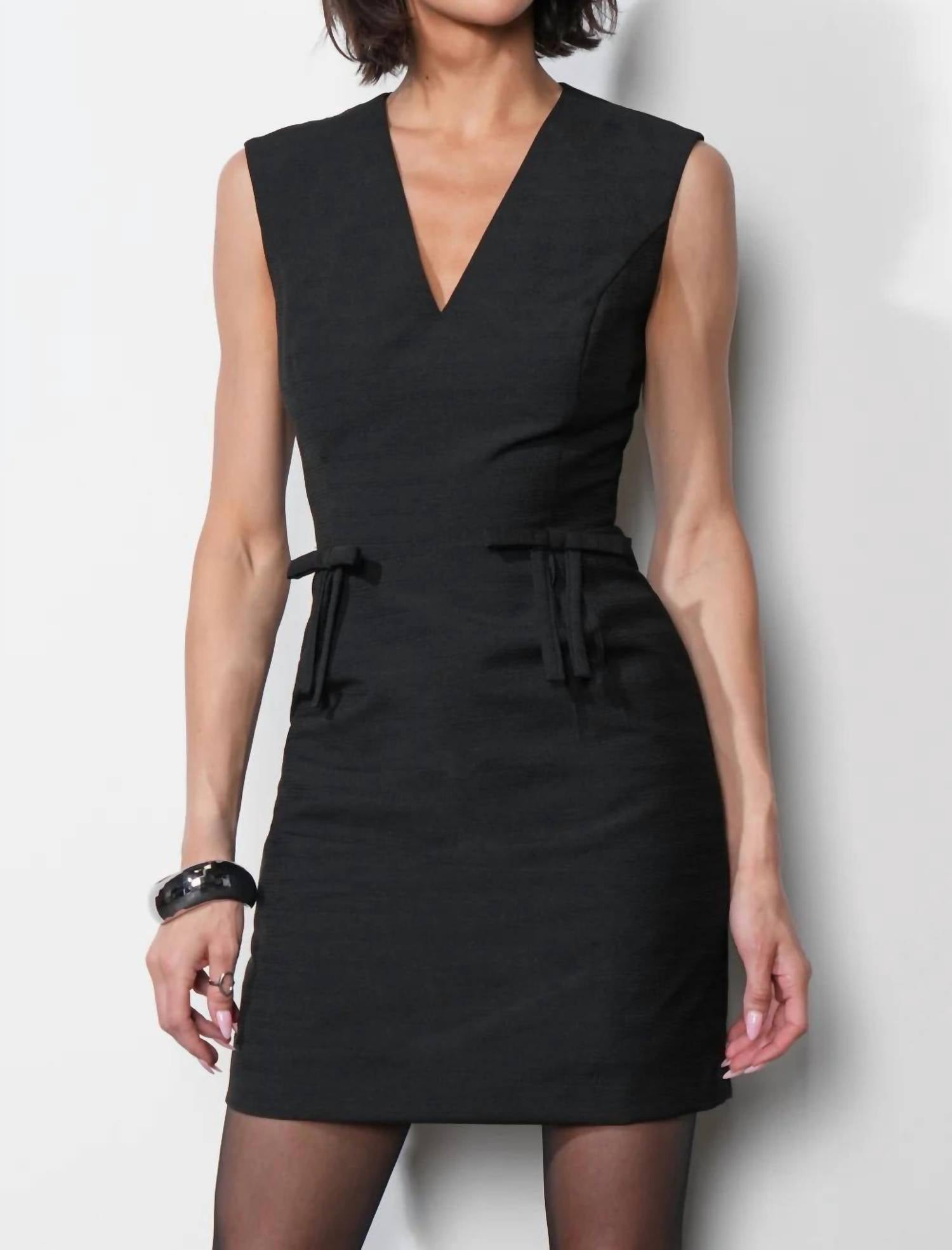 Greylin - Olivia Textured Jacquard Mini Dress With Bow