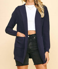 PINCH Open Front Hooded Cardigan in navy - women's cardigan