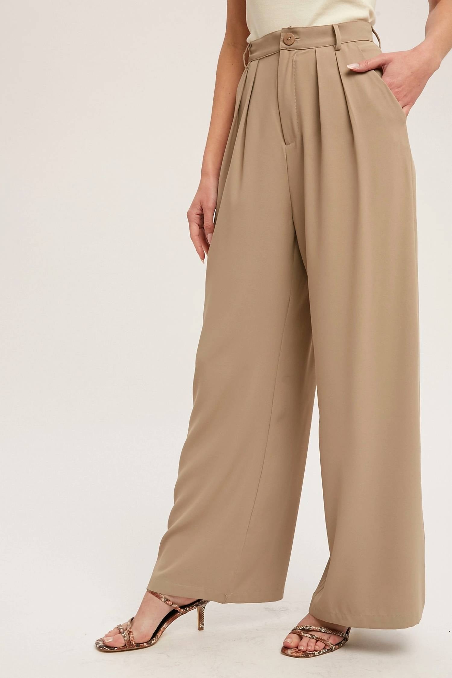Bluivy - Pintuck Wide Leg Pants