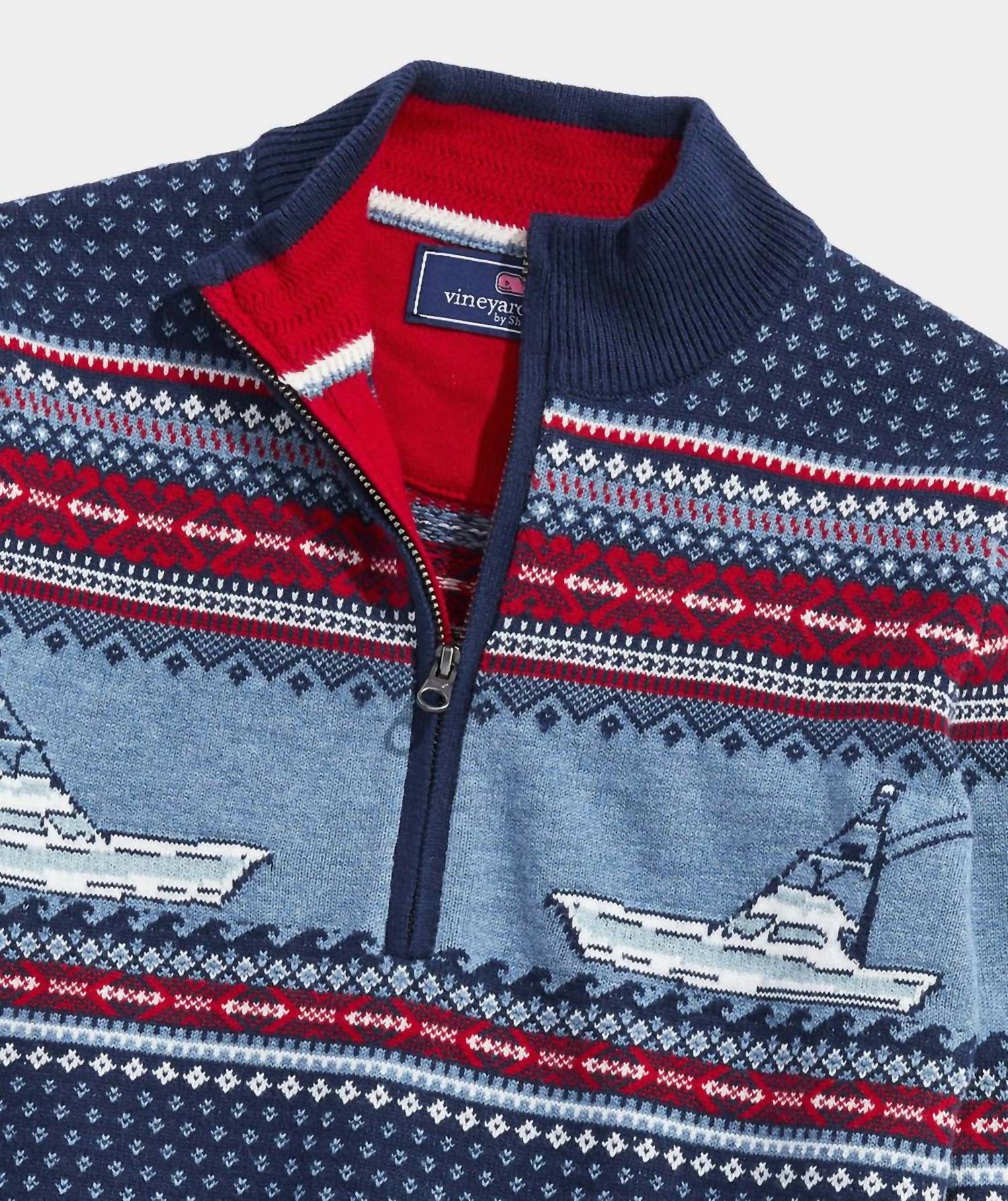 Vineyard Vines - Boys' Fishing Fair Isle Quarter-zip Pullover