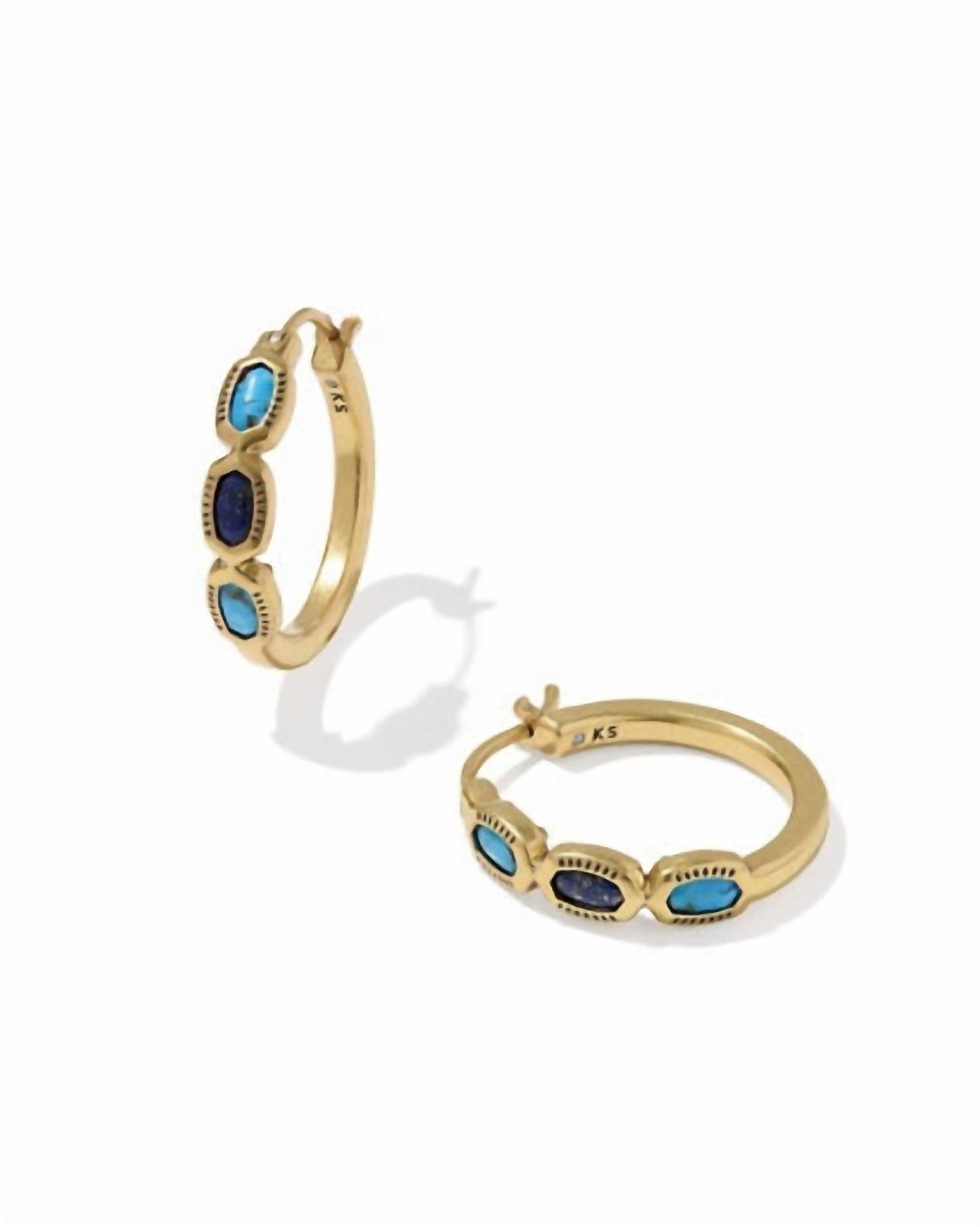 Kendra Scott Women's Mini Elisa Hoop Earrings in vintage gold blue mix - women's jewelry