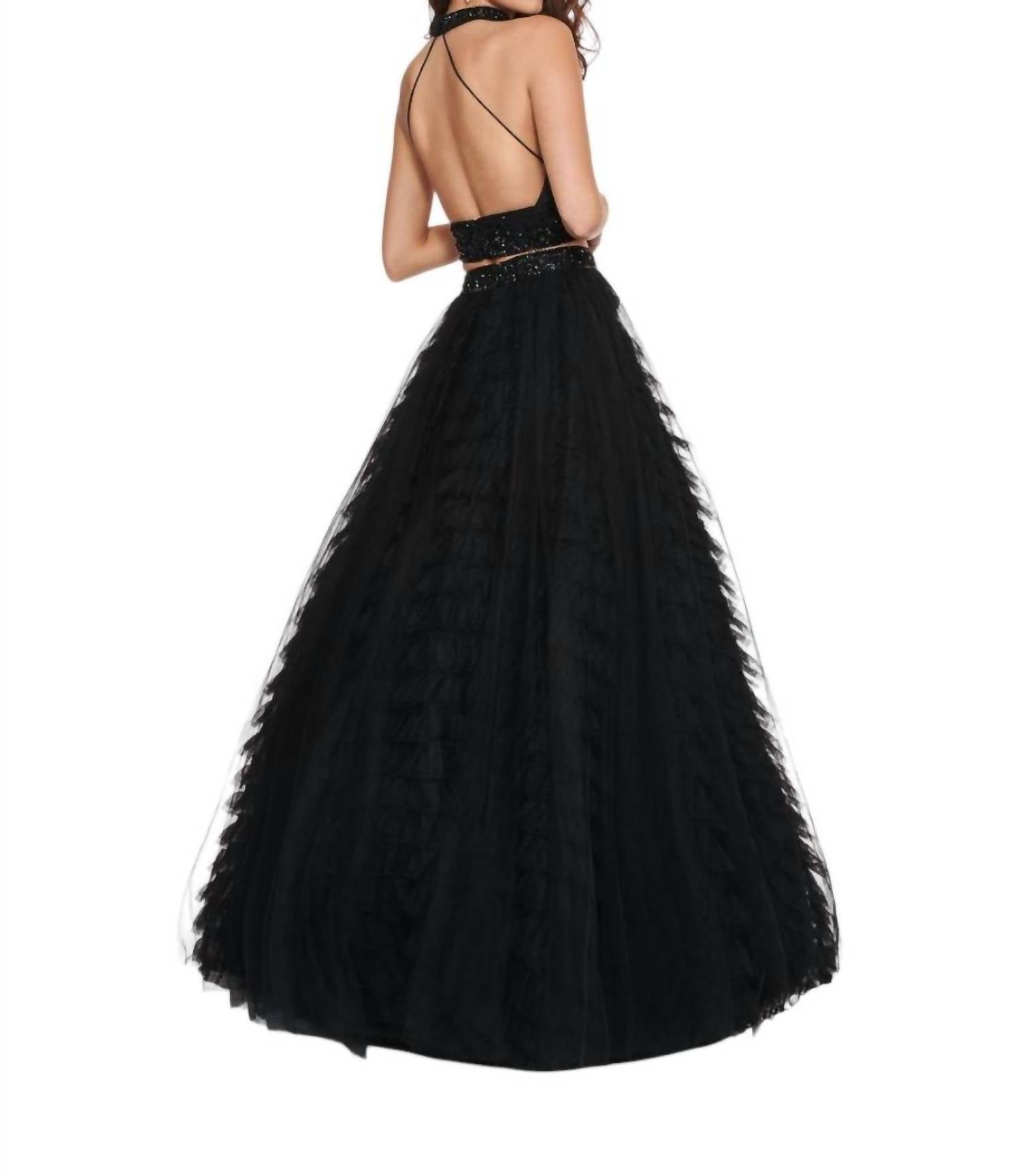 Rachel Allan - Two Piece Halter Ballgown Ruffles Dress With Choker