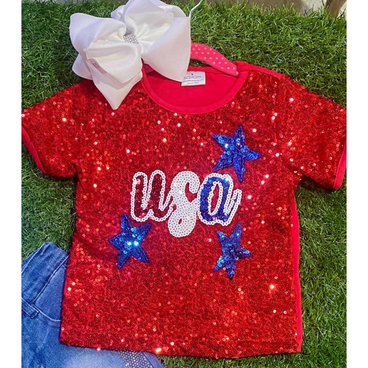 Kidscharm - Kid's Usa Sequin Tee