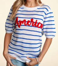 Haptics - America Puffy Embroidery Stripe Top