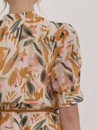 Entro - Women's Leaf Print Braided Belt Shirt Dress