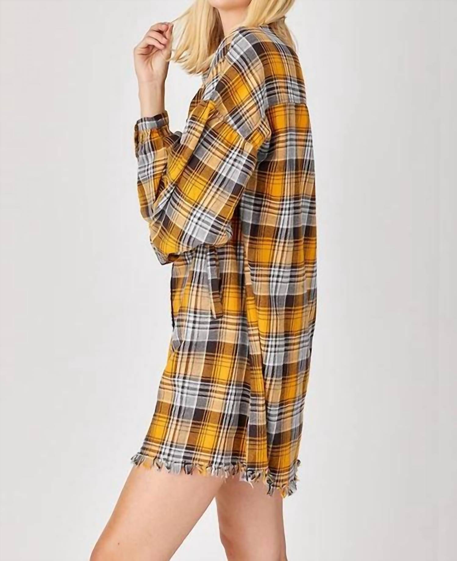 Risen - Missy Oversized Plaid Shirt Dress