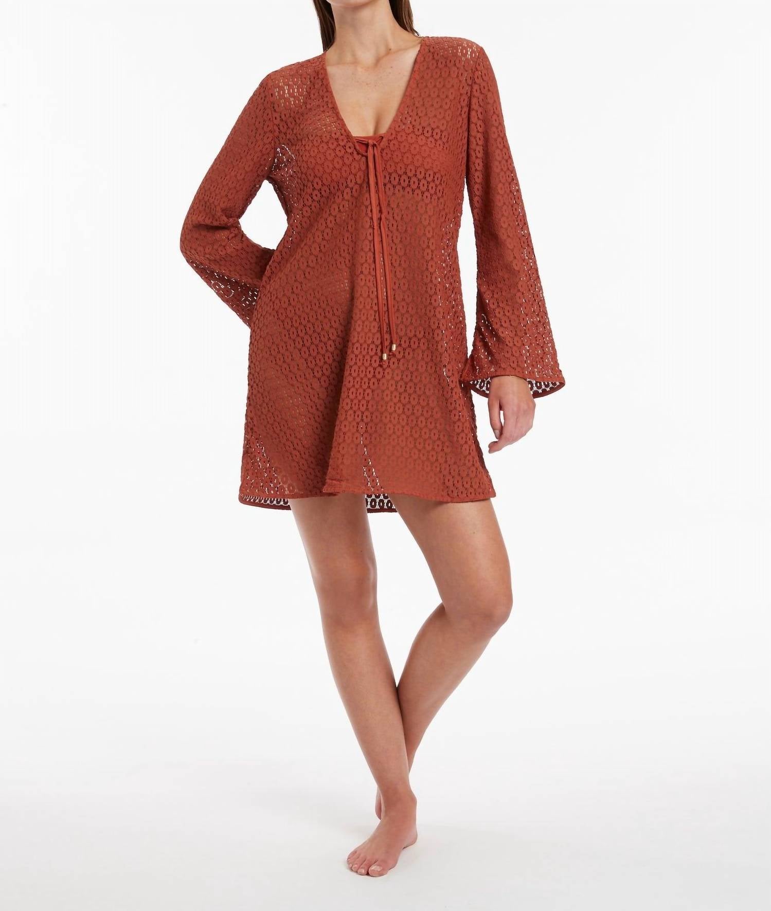 JETS Stretch Lace Kaftan Cover Up in russet - women's dress