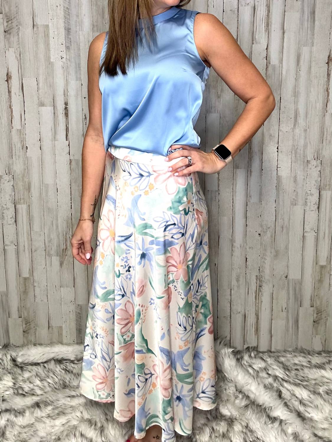 Charlie B - Floral Pastel Satin Skirt