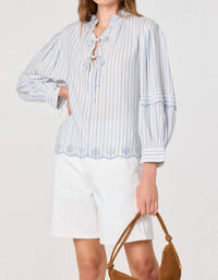 ASTR Taliyah Striped Blouse in blue white - women's blouse - alternate view