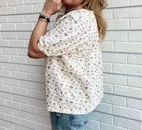Vine & Love - Floral Puff Sleeve Button-down Blouse