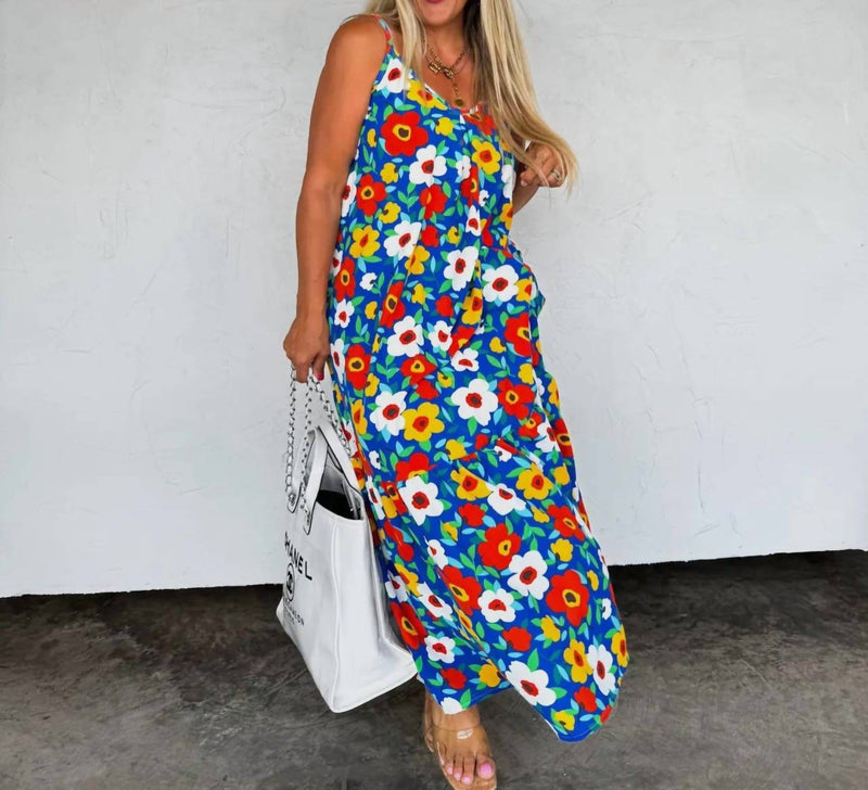 BLAKELEY Summer Days Nova Maxi dress in blue red flowers - women's dress