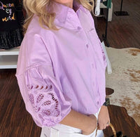 Merci - Cut Out Embroidered Bubble Sleeve Top