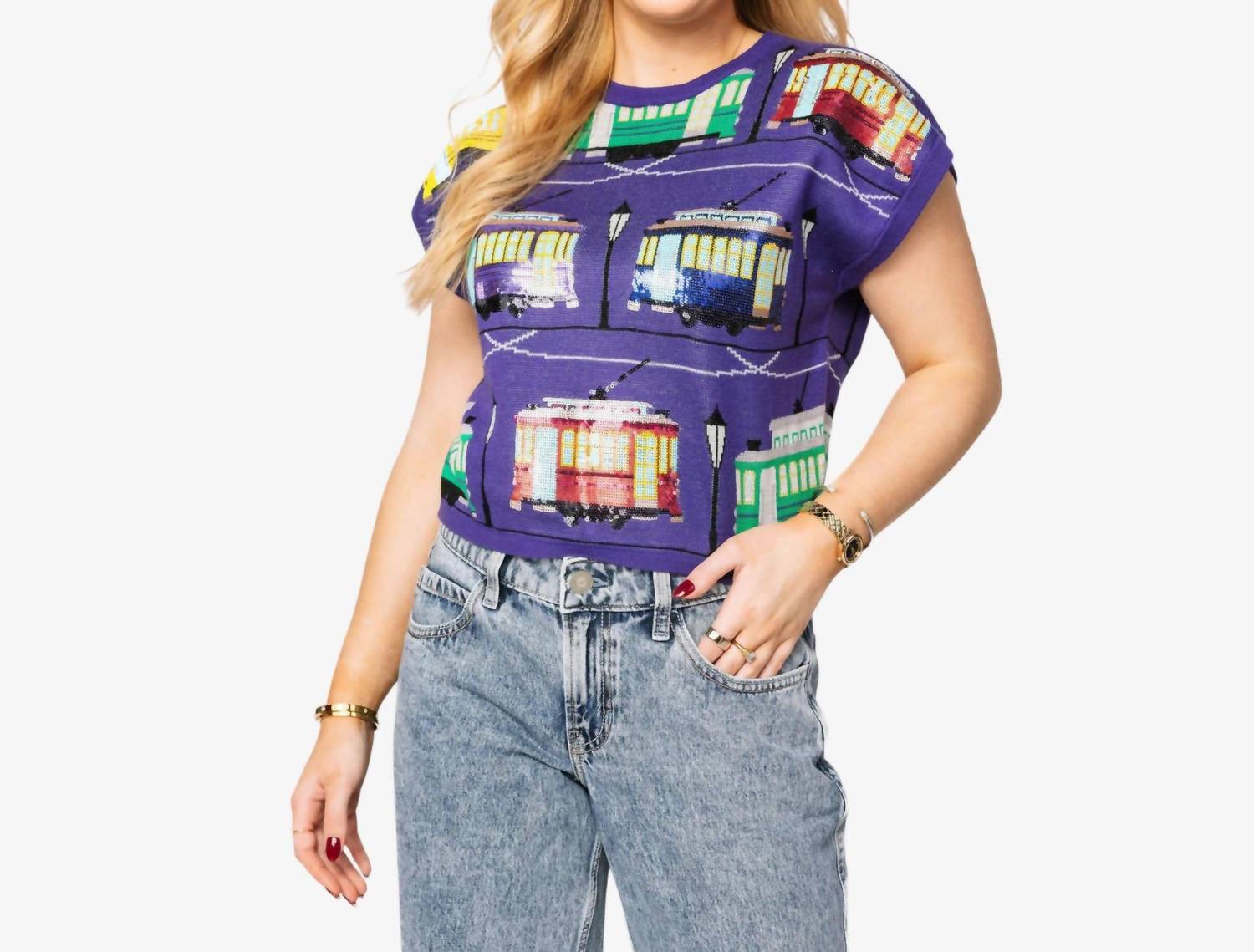 Queen Of Sparkles - Street Cars Short Sleeve Knit Top