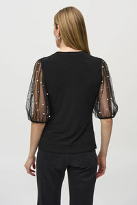 Joseph Ribkoff - Stasia Silky Knit Top With Embellished Mesh Sleeves