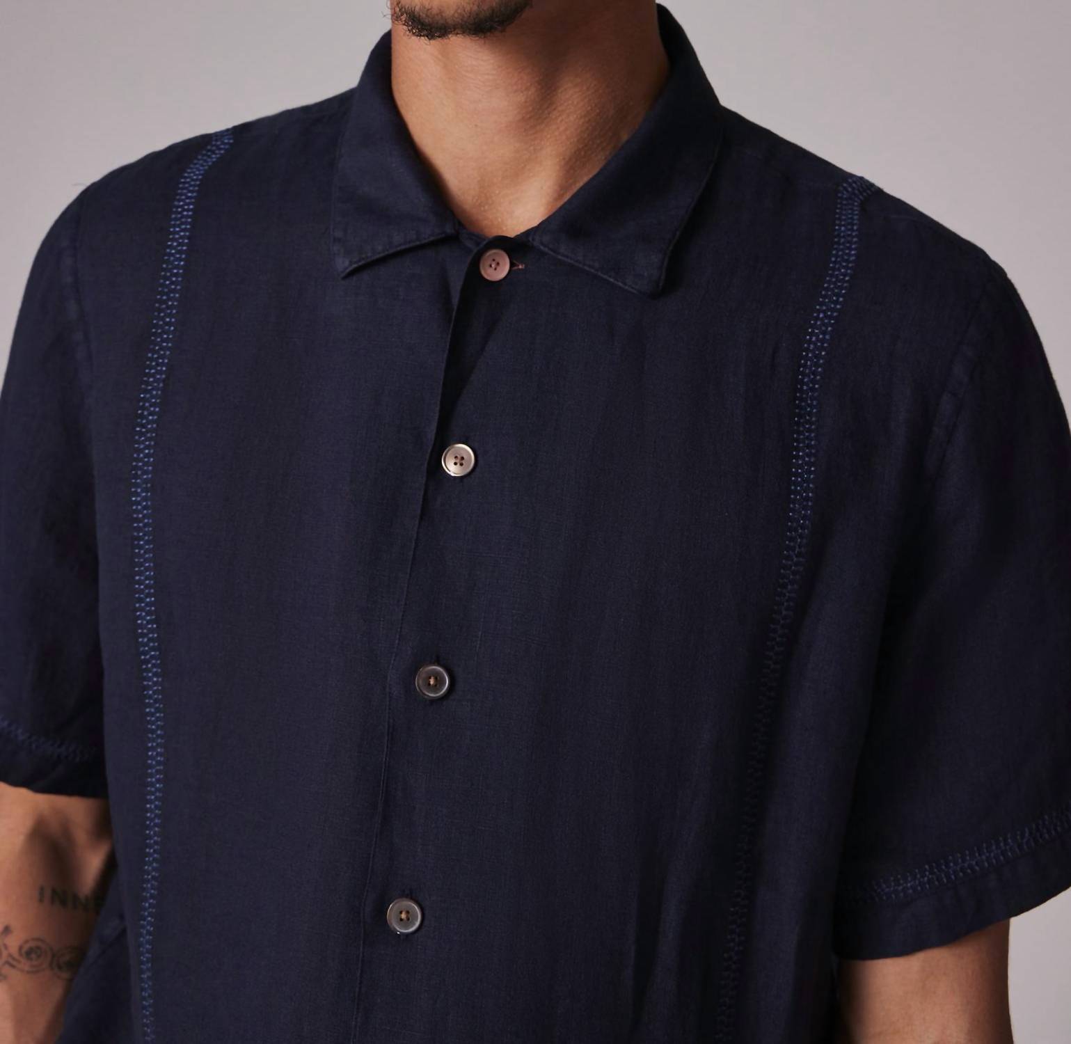 Paul Smith - Linen Short-sleeve Blanket-stitch Shirt