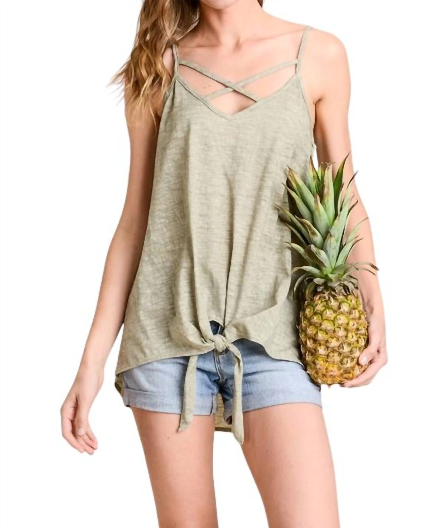 Hopely - SLEEVELESS TOP WITH TIE DETAILS ON HEM