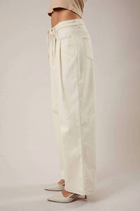 Sunday Edition - Drawstring Waist Pleated Twill Wide Leg Pants