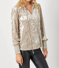 Mystree - Prosecco Smocked Velvet Blouse