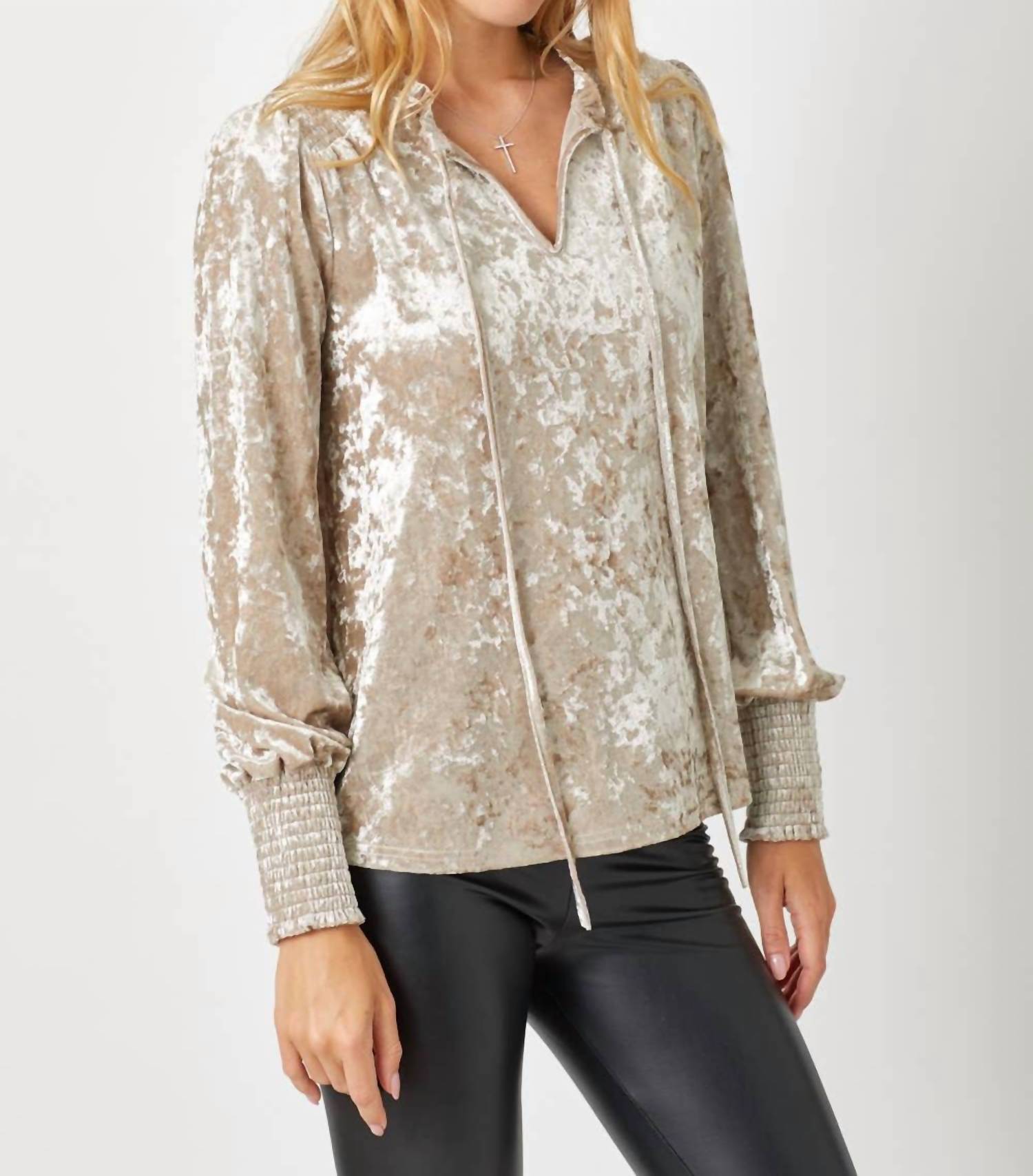 Mystree - Prosecco Smocked Velvet Blouse