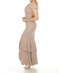 Joseph Ribkoff - Off-shoulder Tiered Hem Evening Dress