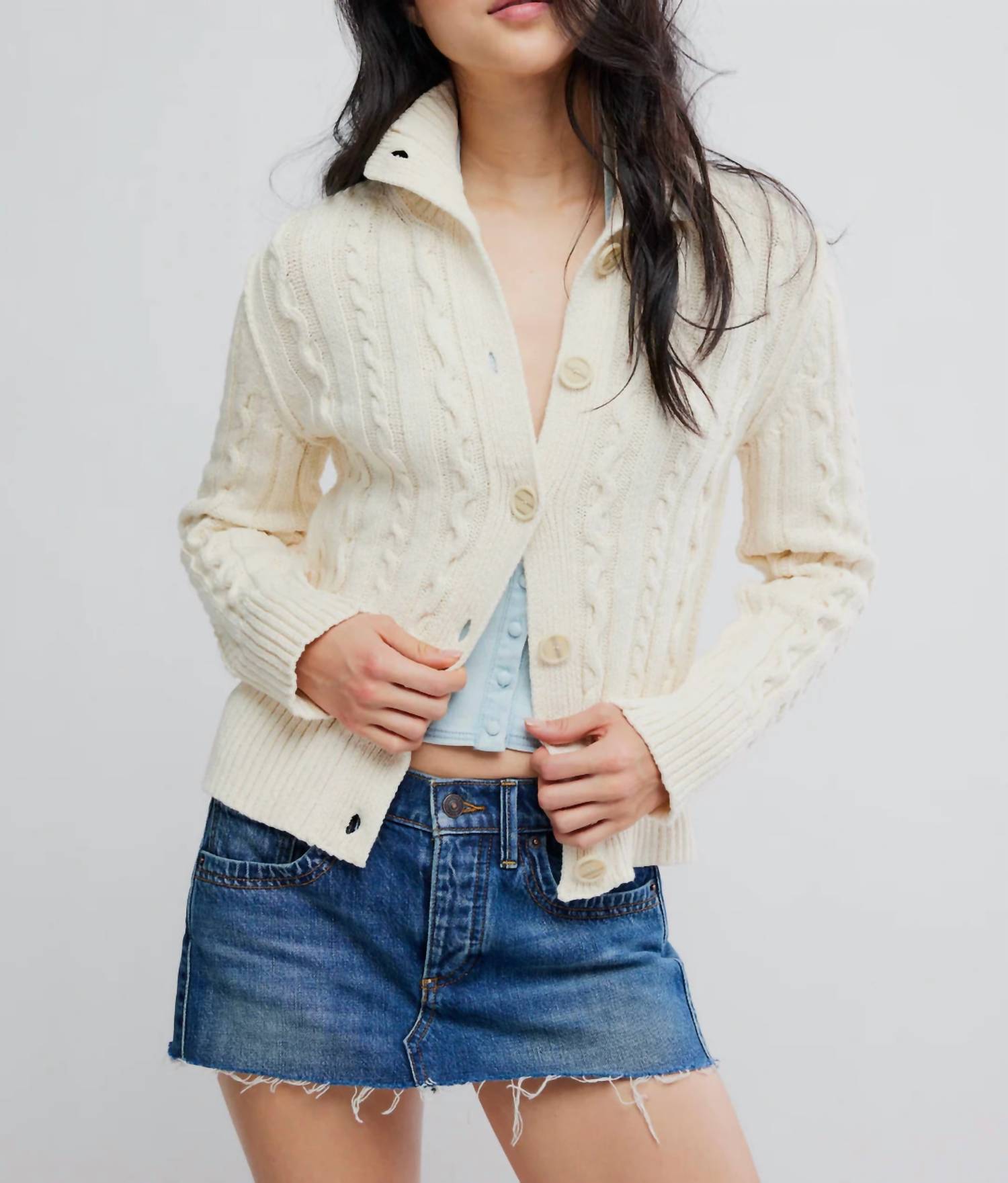Free People - Cable Collar Cardigan