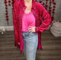 Davi & Dani - Sequins And Velvet Button Down Shirt Dress Cardigan