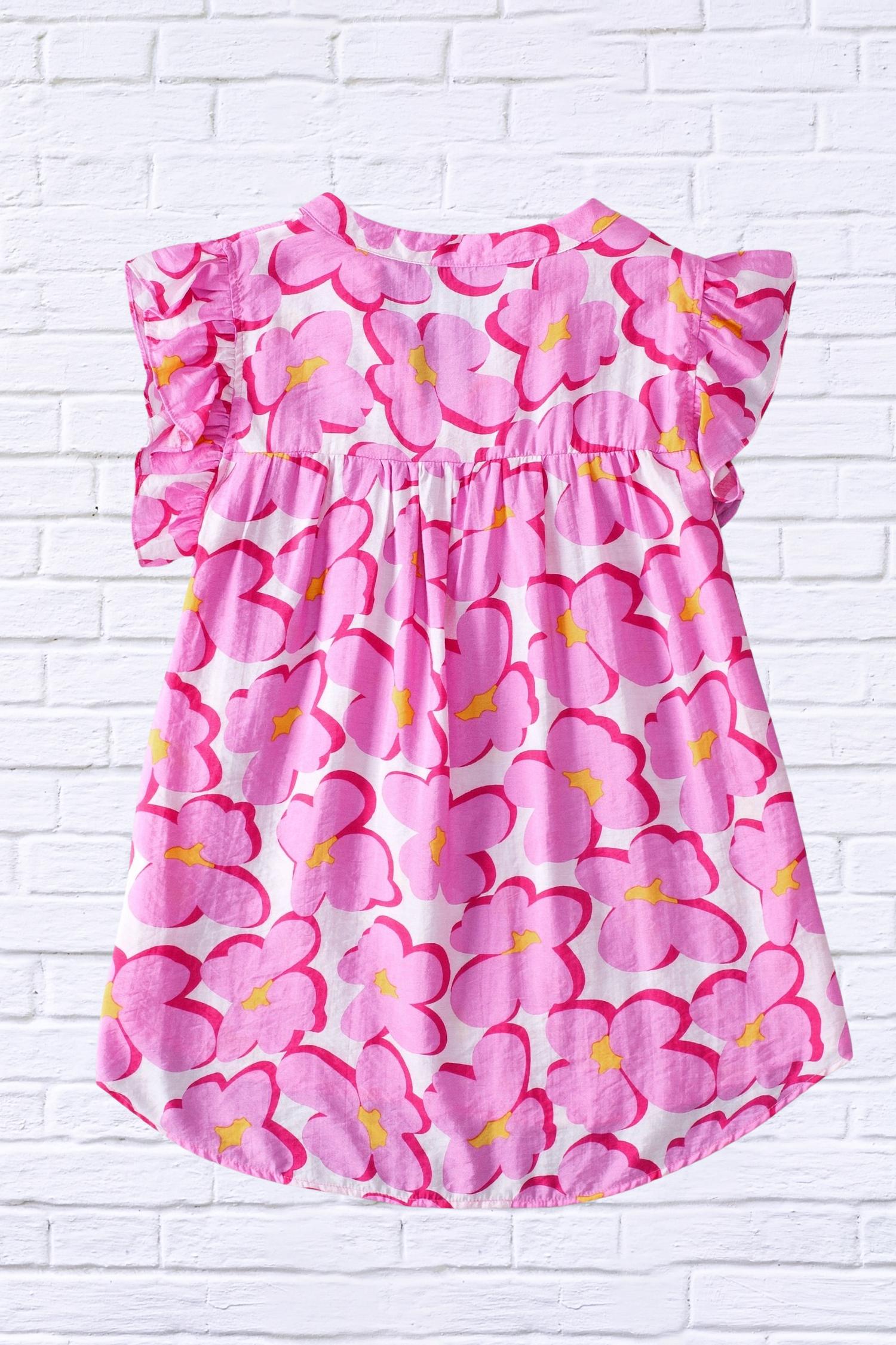 Trendsi - Tulip Ruffled Printed Notched Cap Sleeve Blouse
