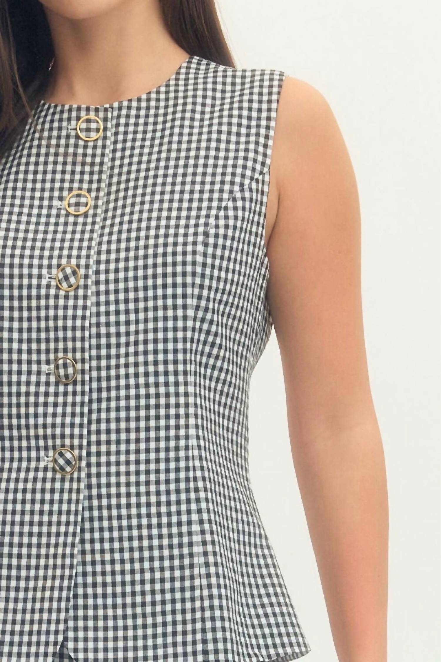 entro Pamela Gingham Sleeveless Romper in black - women's pants - view 5