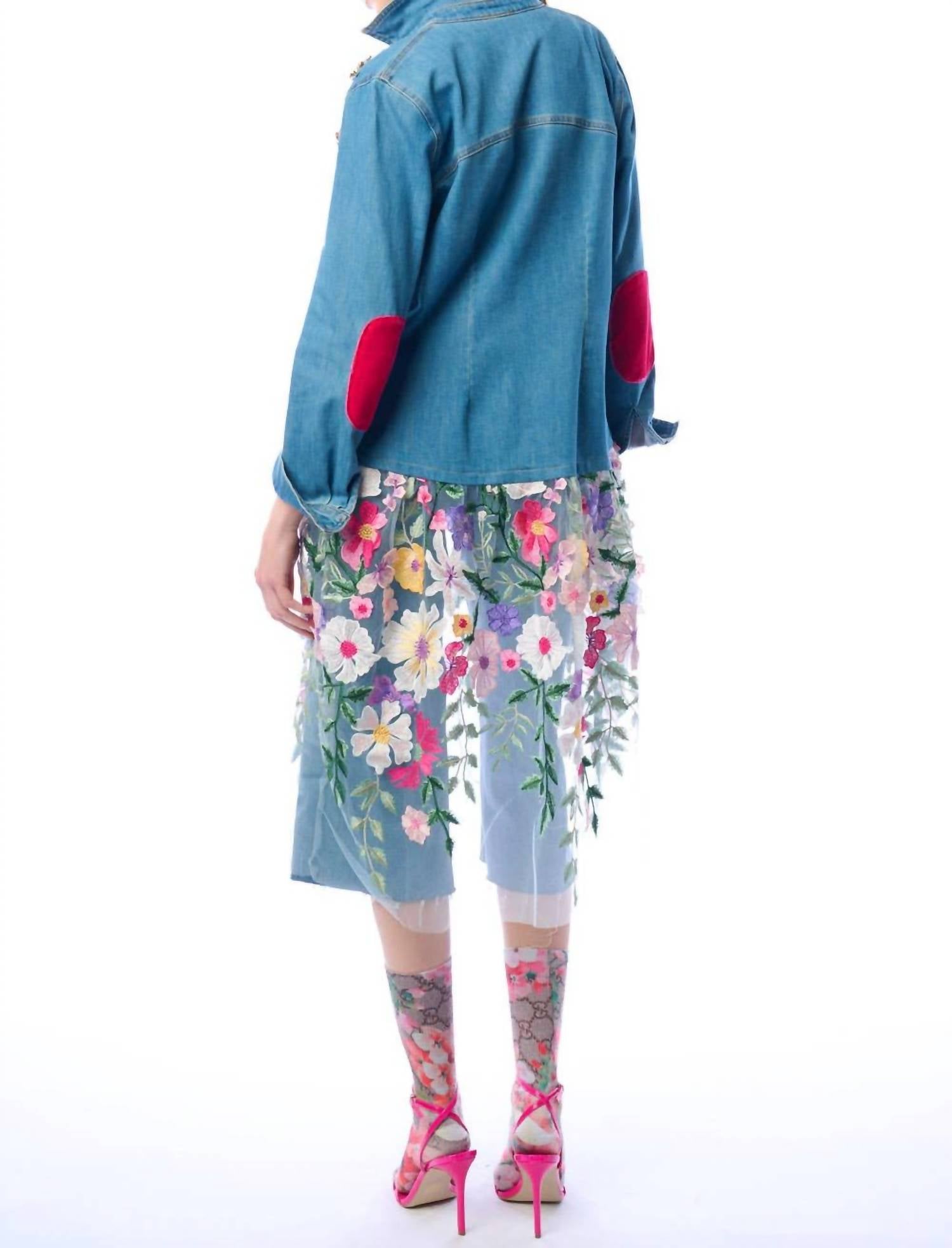 Aratta Celine Button Down Floral Shirt Dress in denim blue - women's shirt - alternate view