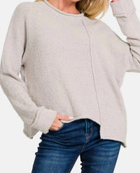 Zenana - Asymmetric Hem Drop Shoulder Sweater