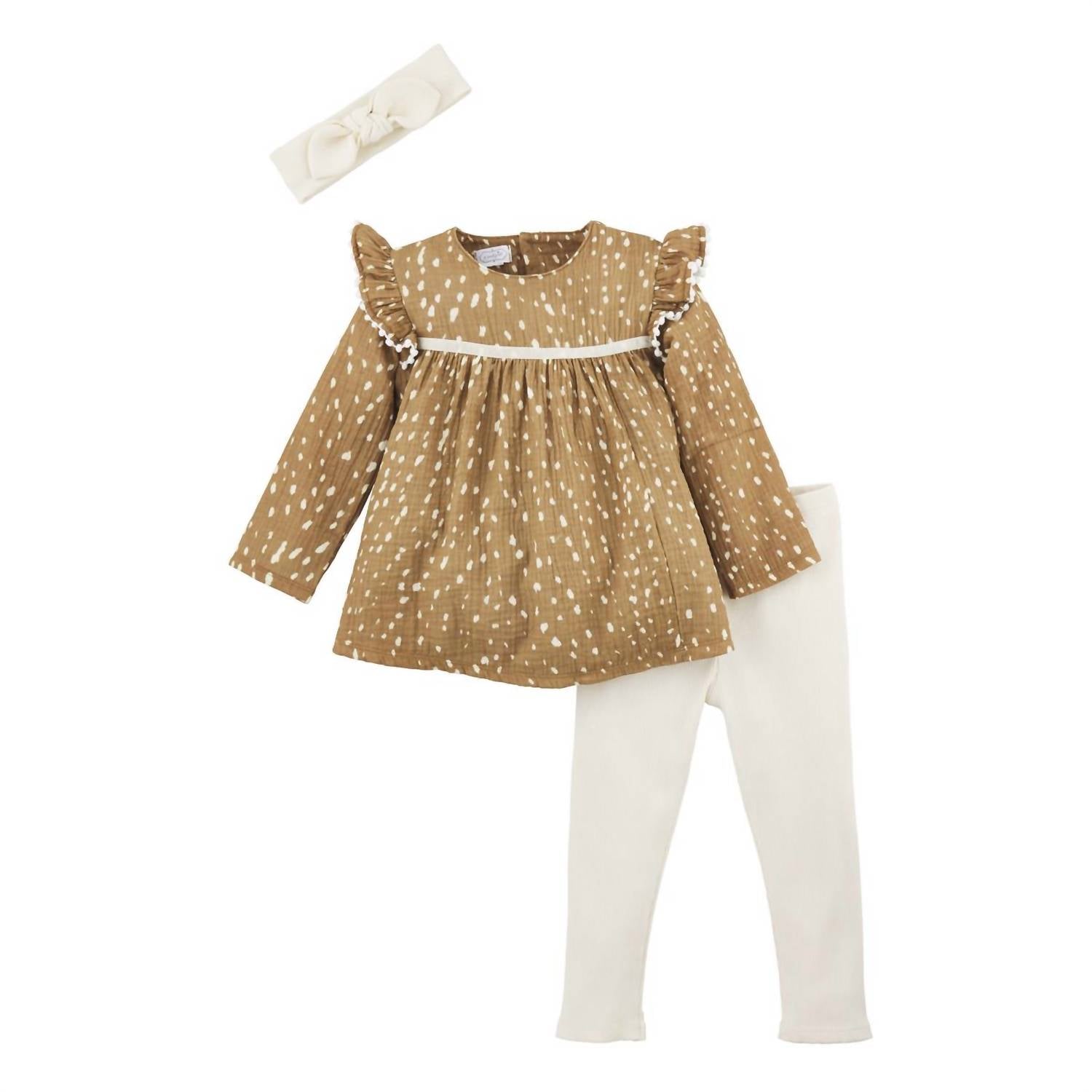 Mudpie - Girls’ Fawn Tunic, Legging & Headband Set