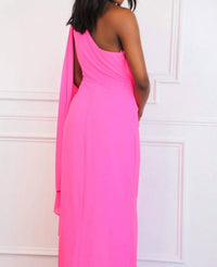 Luxxel - Athena One Shoulder Cape Sleeve Maxi Dress