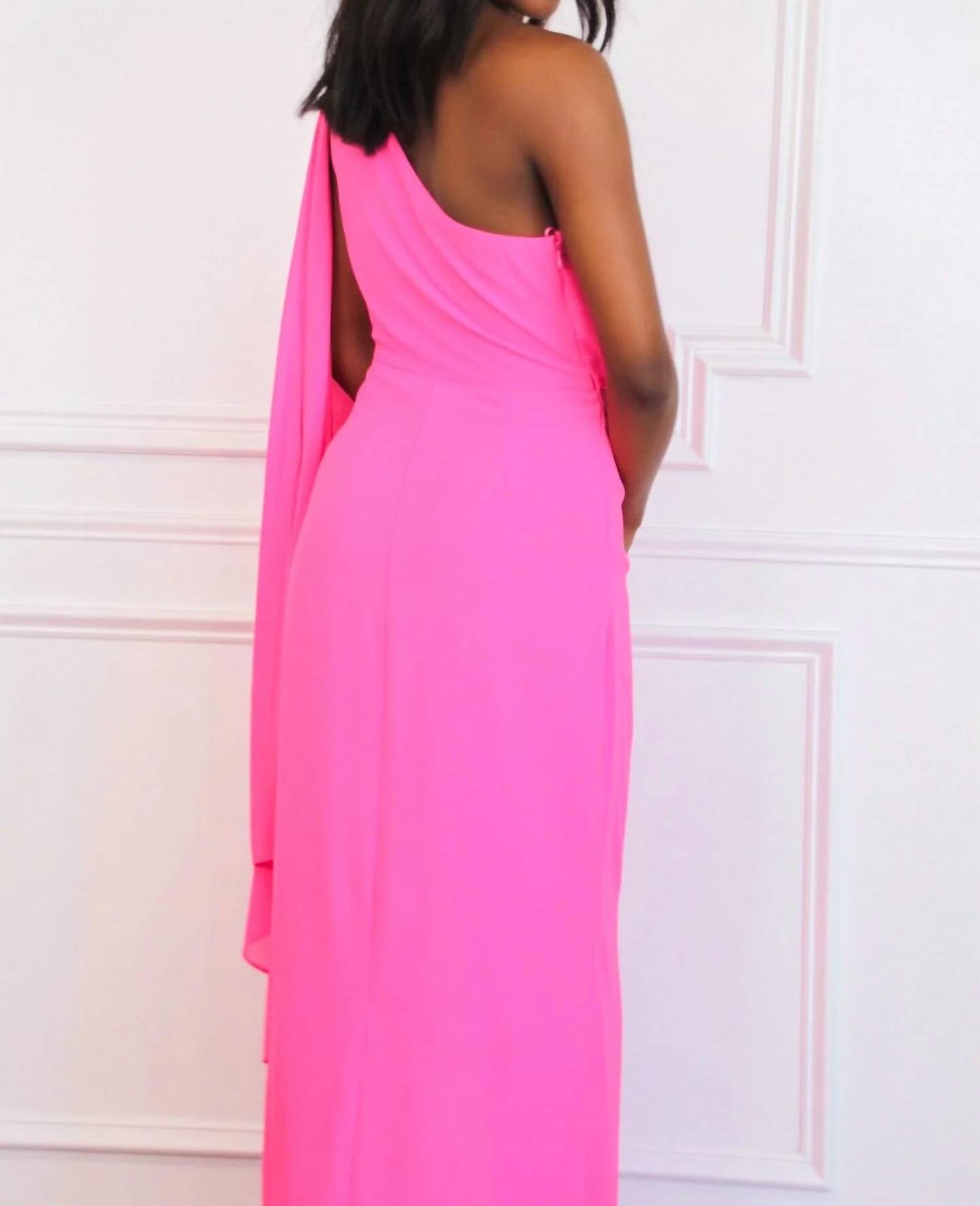 Luxxel - Athena One Shoulder Cape Sleeve Maxi Dress