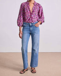 APIECE APART Trini Puff Sleeves Top in florette peony - women's blouse