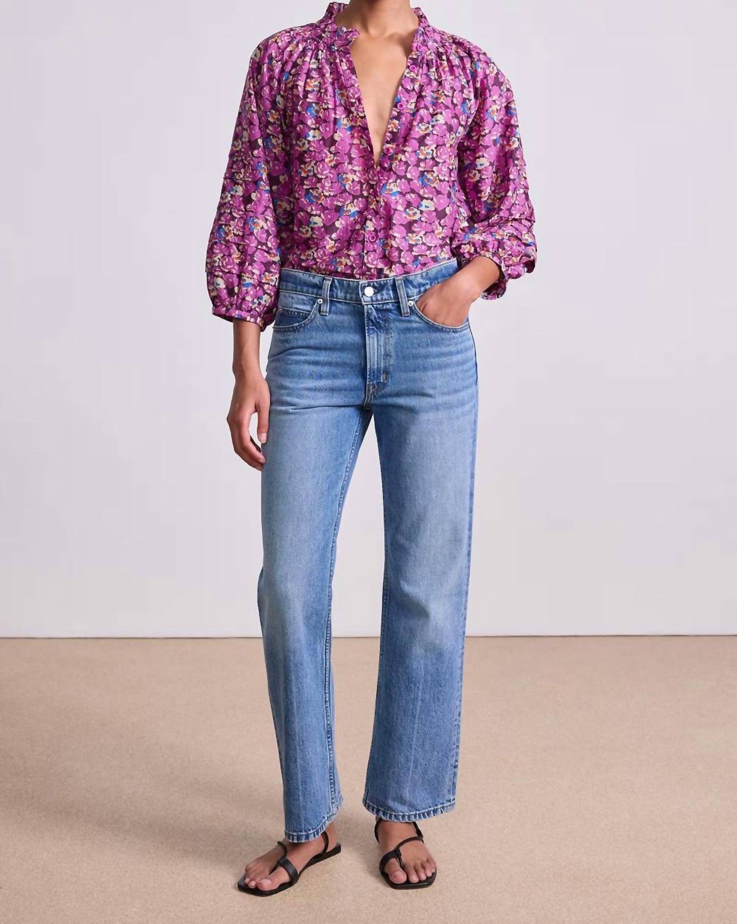 APIECE APART Trini Puff Sleeves Top in florette peony - women's blouse