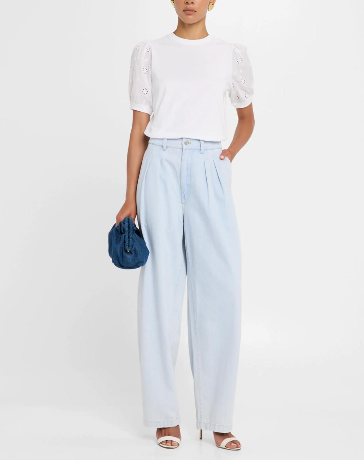 FRAME The Lace Sleeve Tee in white - women's t-shirt