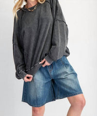 Easel Cut Out Mineral Washed Pullover in black - women's sweater - alternate view