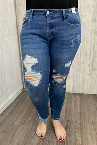 Judy Blue - Women's Samantha Asymmetric Frayed Hem Skinny Jeans
