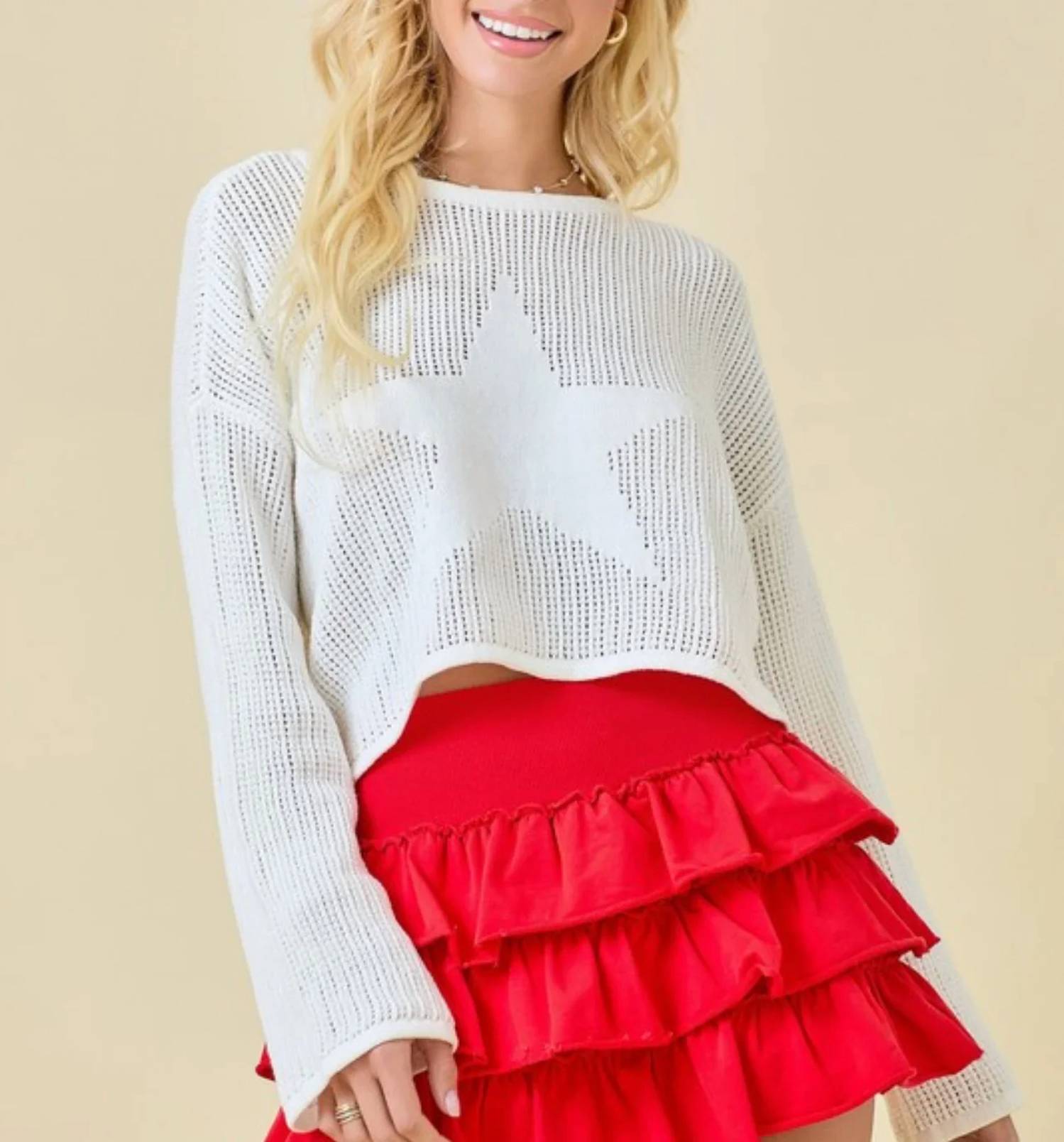 Day + Moon - Star Open Knit Crew Sweater