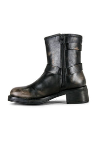 STEVE MADDEN Women's Brixton Buckle Engineer Boots in black distressed - women's shoe - alternate view