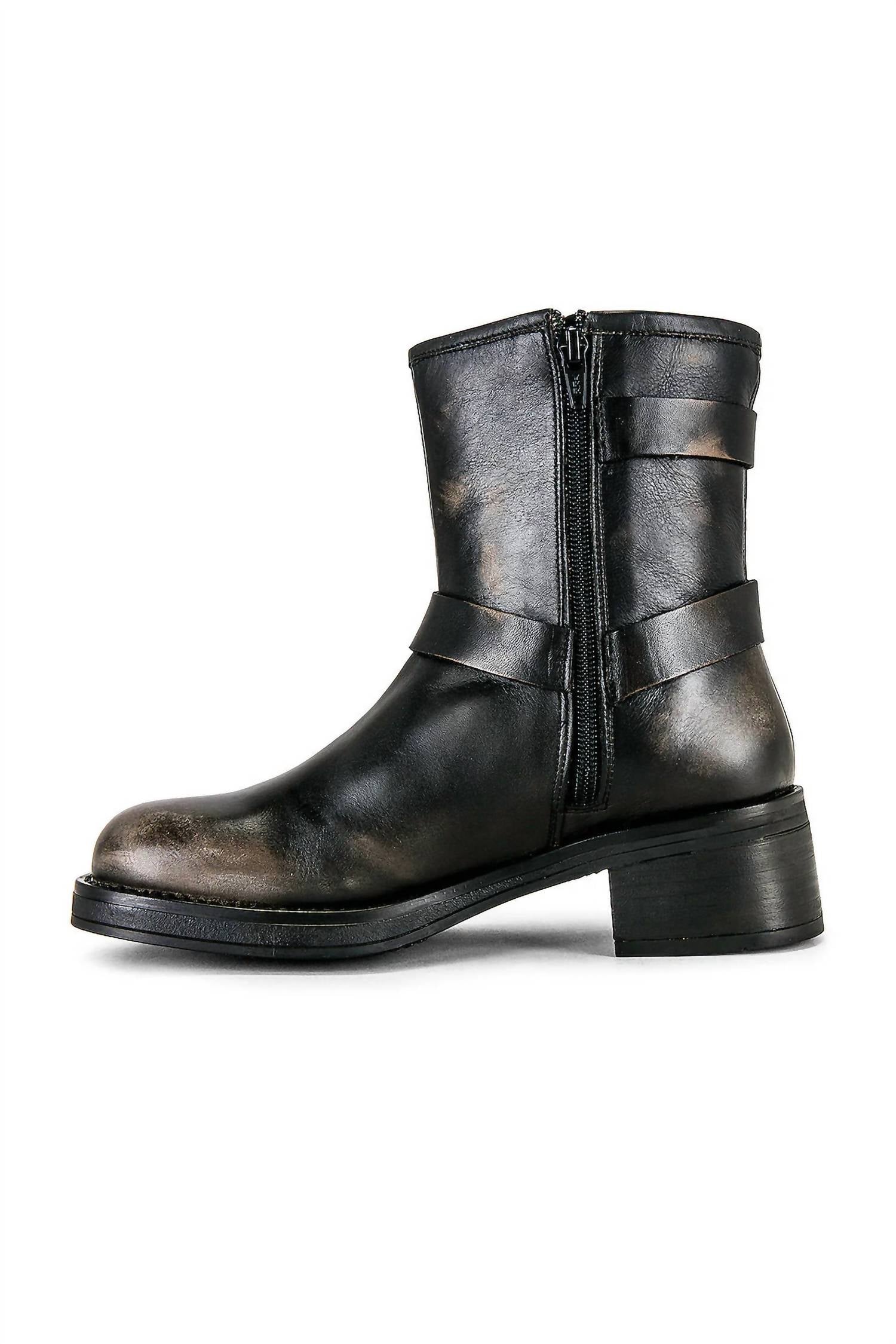 STEVE MADDEN Women's Brixton Buckle Engineer Boots in black distressed - women's shoe - alternate view