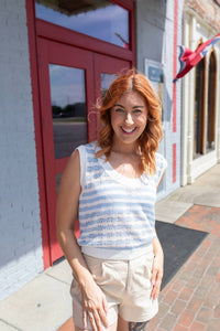 Q2 Striped Knit Sweater Vest in blue white - women's tank top - alternate view