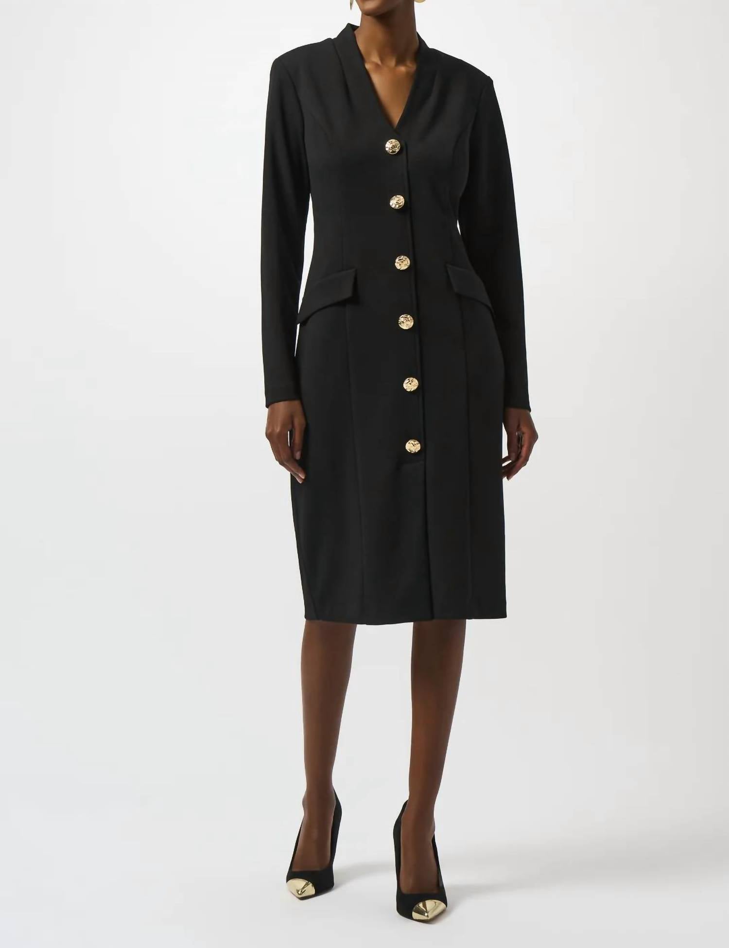 Joseph Ribkoff V-neck Long Sleeves Sheath Dress in black - women's dress