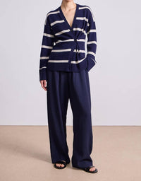 APIECE APART Ana Wrap Cardigan in navy cream stripe 1 - women's cardigan