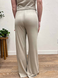 By Together Elastic Waist Wide Leg Pants in taupe - women's pants - alternate view